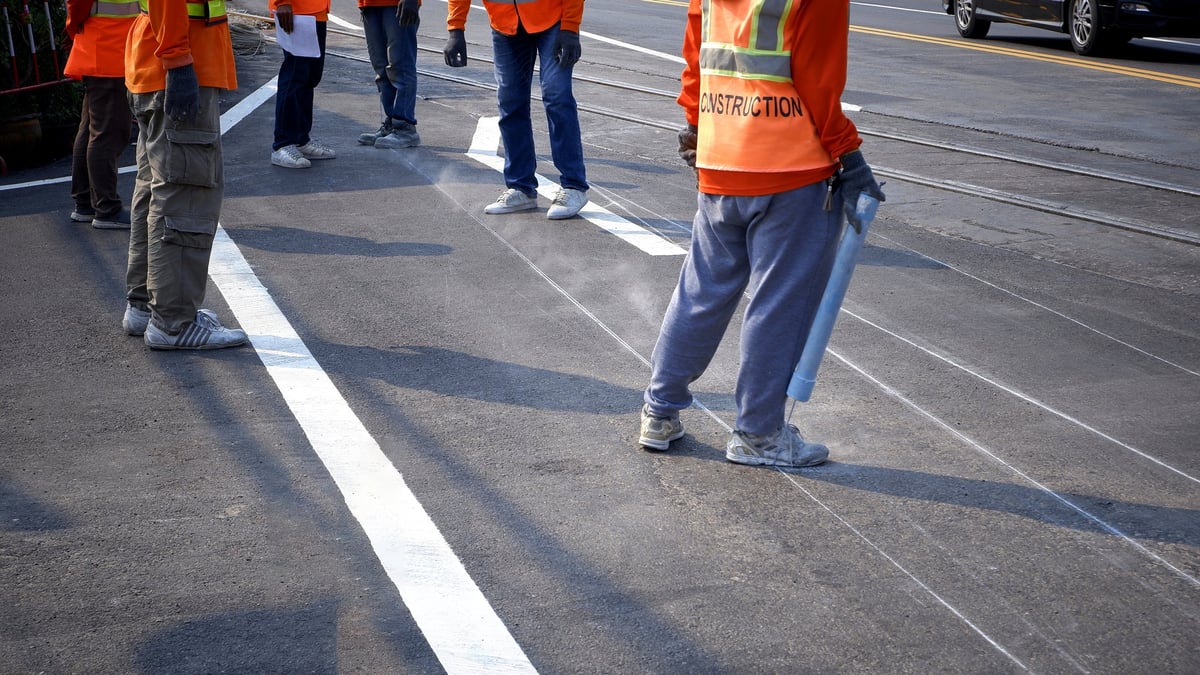 Fresh road markings and parking lines